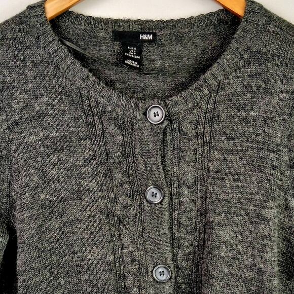 H&M SZ S Wool Blend Mixed Media Button Front Cardigan In Charcoal - Picture 3 of 6